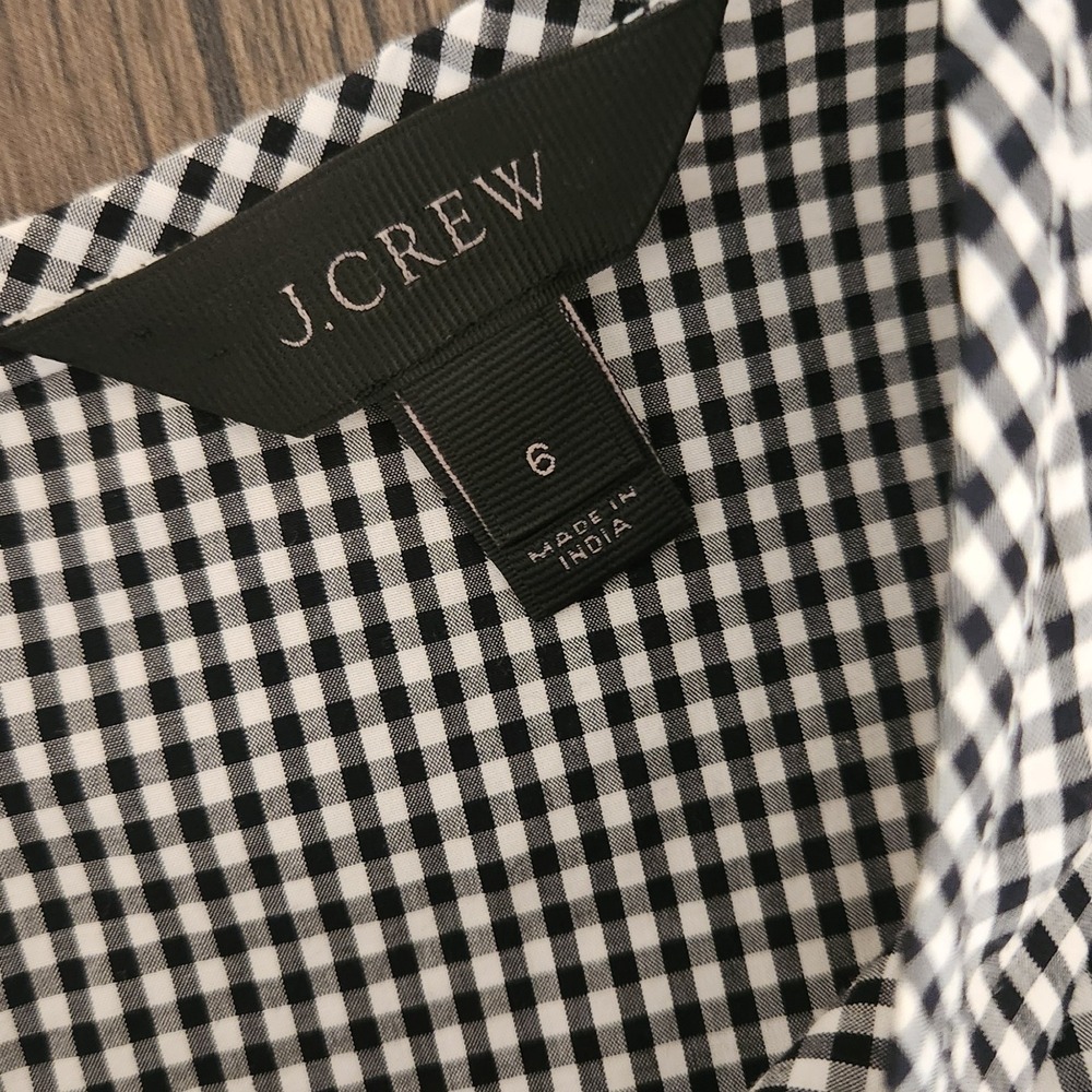 J Crew Womens Black White Micro Gingham Dress Ruffle Tiered Belted Size 6 - Picture 3 of 9